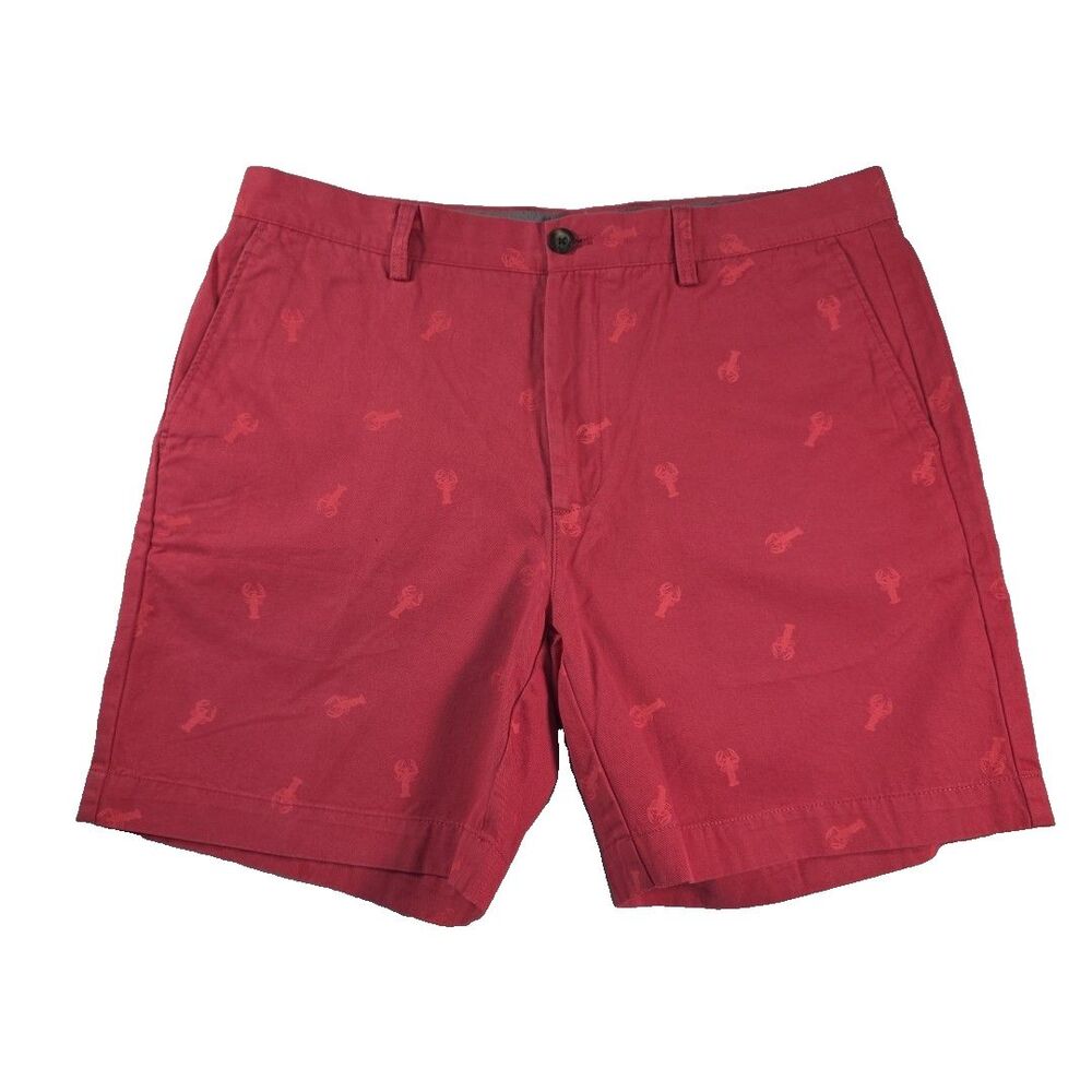 Amazon Essentials Men's Washed Red with Lobsters Shorts Size 36 Slim Fit 7"